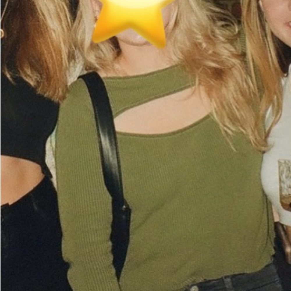 Long Sleeve Olive Green Cutout Top